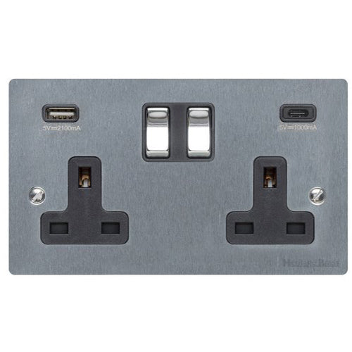 Elite Flat Plate Range Satin Chrome | 2G 13A Socket with USB-A+C