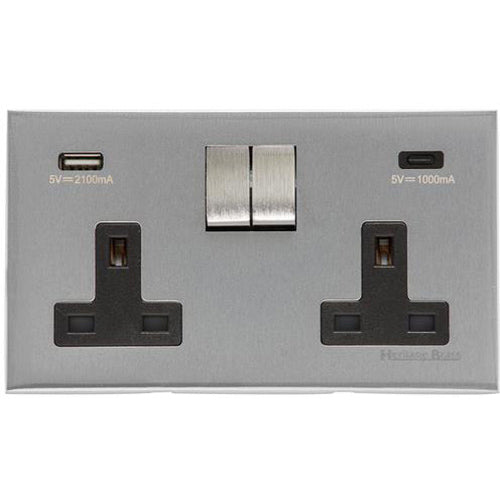 Winchester Range Satin Chrome Silk | 2G 13A Socket with USB-A+C