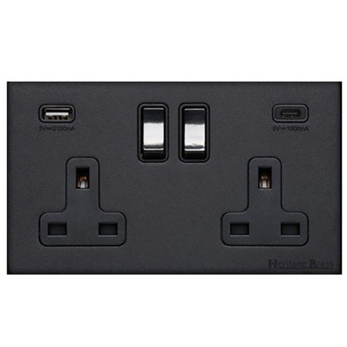 Windsor Range Matt Black | 2G 13A Socket with USB-A+C