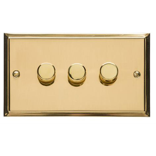 Elite Stepped Plate Range Polished Brass | 3 Gang TED Dimmer (Compatible with LED Lamps)