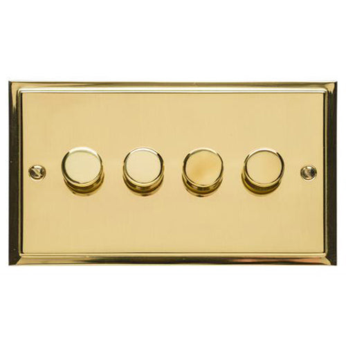 Elite Stepped Plate Range Polished Brass | 4 Gang Dimmer 250 watts (Compatible with halogen/ incandescent bulbs)