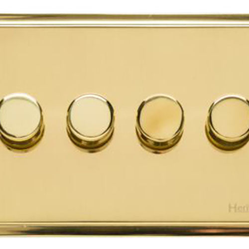 Elite Stepped Plate Range-Polished Brass-4 Gang LED Dimmer (Compatible with LED Lamps)
