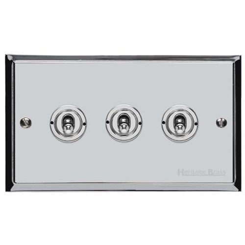 Elite Stepped Plate Range Polished Chrome | 3 Gang Toggle Switch