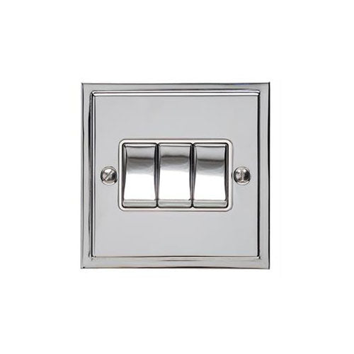 Elite Stepped Plate Range Polished Chrome | 3 Gang Rocker Switch