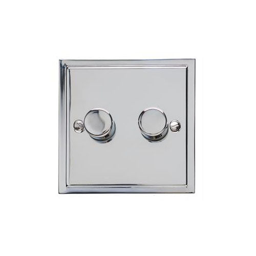 Elite Stepped Plate Range Polished Chrome | 2 Gang TED Dimmer (Compatible with LED Lamps)