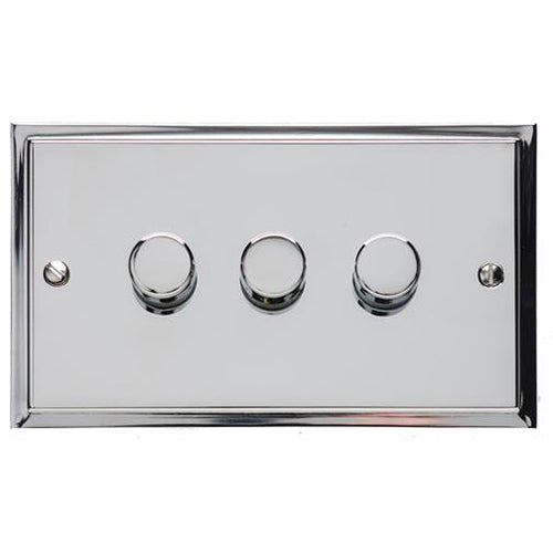 Elite Stepped Plate Range Polished Chrome | 3 Gang TED Dimmer (Compatible with LED Lamps)