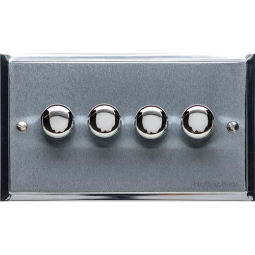 Elite Stepped Plate Range-Satin Chrome Dual Finish-4 Gang LED Dimmer (Compatible with LED Lamps)