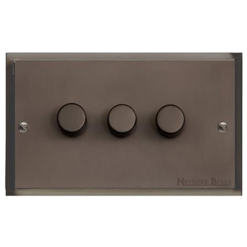 Elite Stepped Plate Range Matt Bronze | 3 Gang TED Dimmer (Compatible with LED Lamps)