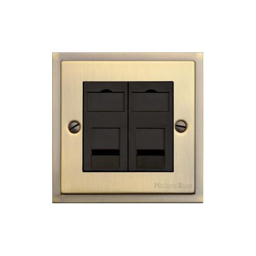 Elite Stepped Plate Range Antique Brass | 2 Gang RJ45