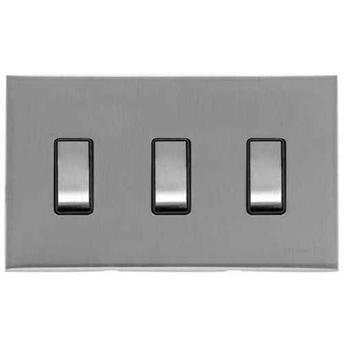 Winchester Range-Satin Chrome -3 Gang Rocker Switch (10 Amp) Double Plate
