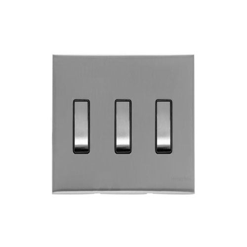 Winchester Range-Satin Chrome Silk-3 Gang Rocker Switch (10 Amp) Double Plate