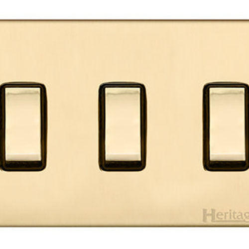 Winchester Range-Satin Brass-3 Gang Rocker Switch (10 Amp) Double Plate