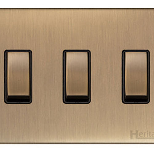 Winchester Range-Antique Brass-3 Gang Rocker Switch (10 Amp) Double Plate