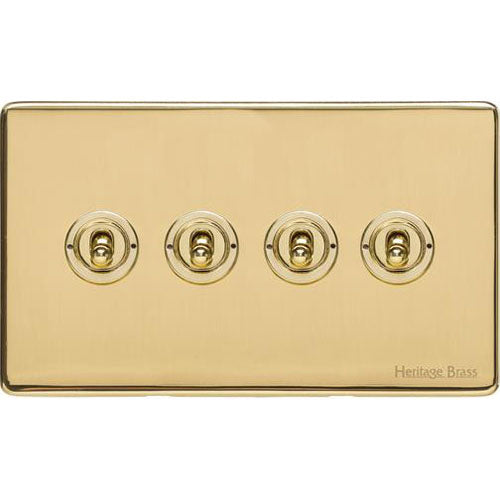 Vintage Range-Unlacquered Polished Brass -4 Gang Toggle Switch