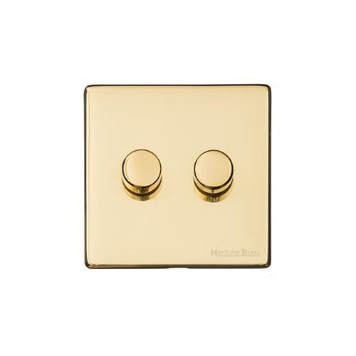 Vintage Range-Unlacquered Polished Brass -2 Gang LED Dimmer (Compatible with LED Lamps)