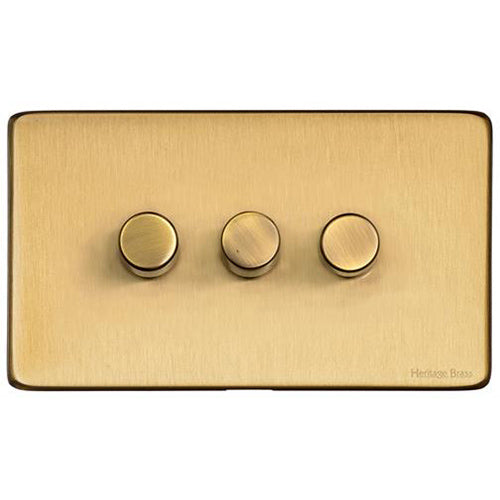 Studio Range Satin Brass | 3 Gang TED Dimmer (Compatible with LED Lamps)
