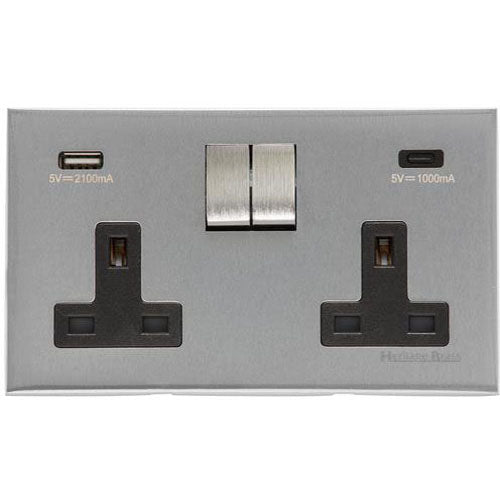 Winchester Range-Satin Chrome Silk-2G 13A Socket with USB-A+C