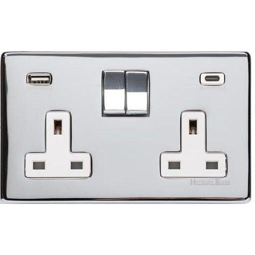 Studio Range-Polished Chrome-2G 13A Socket with USB-A+C