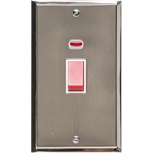 Elite Stepped Plate Range Satin Nickel | 45A DP Cooker Switch with Neon (tall plate)