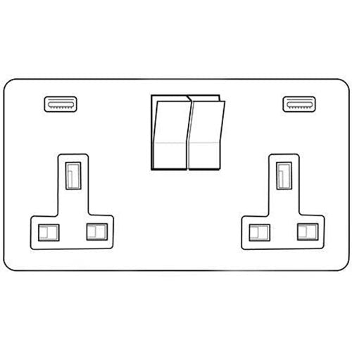 Elite Stepped Plate Range-Polished Chrome-2G 13A Socket with USB-A+C