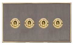 Executive Range-Satin Black Nickel & Brass-4 Gang Toggle Switch