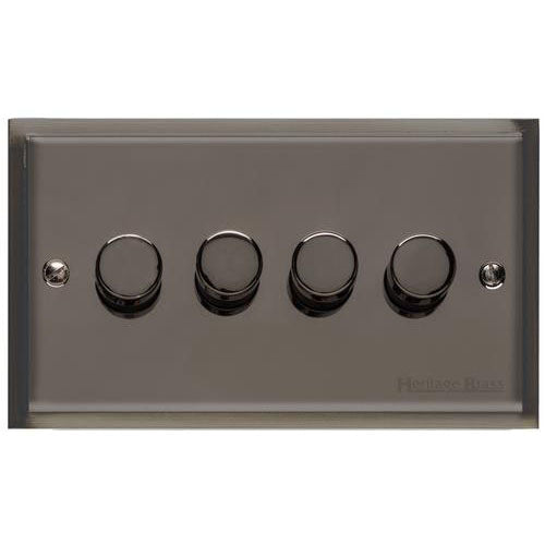 Elite Stepped Plate Range-Black Nickel-4 Gang LED Dimmer (Compatible with LED Lamps)