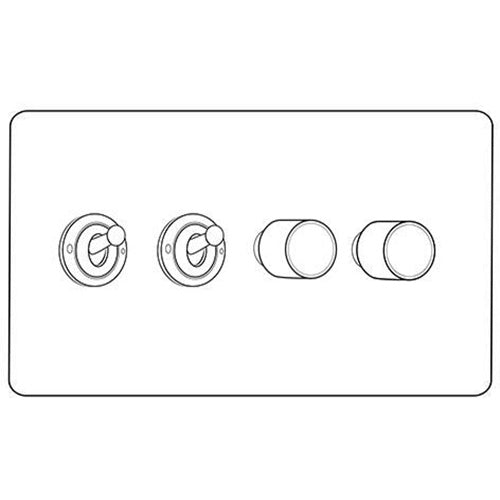 Vintage Range Antique Brass | 4G Mixed Toggle Dimmer Switch 2xToggle 2xTED