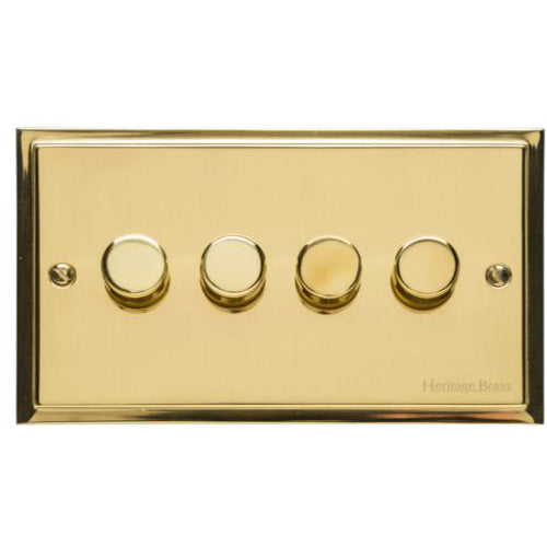 Elite Stepped Plate Range Polished Brass | 4 Gang TED Dimmer (Compatible with LED Lamps)