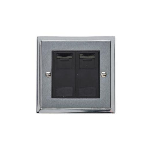 Elite Stepped Plate Range-Satin Chrome Dual Finish-2 Gang CAT6