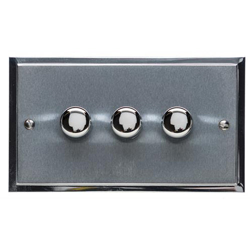 Elite Stepped Plate Range Satin Chrome | 3 Gang TED Dimmer (Compatible with LED Lamps)