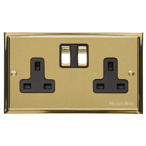 Elite Stepped Plate Range Satin Brass | Double Socket (13 Amp)