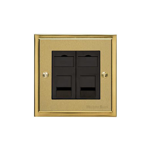 Elite Stepped Plate Range-Satin Brass Dual Finish-2 Gang CAT6