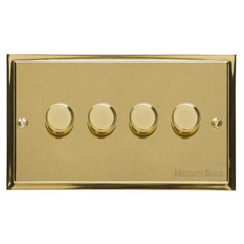 Elite Stepped Plate Range Satin Brass | 4 Gang TED Dimmer (Compatible with LED Lamps)