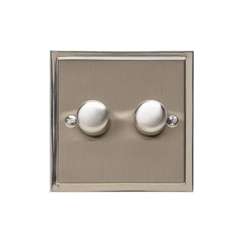 Elite Stepped Plate Range Satin Nickel | 2 Gang TED Dimmer (Compatible with LED Lamps)