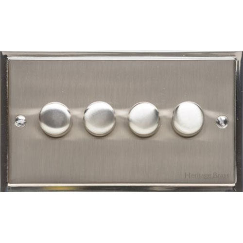 Elite Stepped Plate Range-Satin Nickel Dual Finish -4 Gang LED Dimmer (Compatible with LED Lamps)
