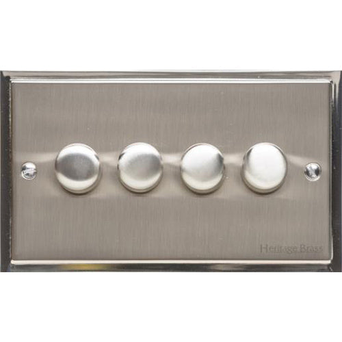 Elite Stepped Plate Range Satin Nickel | 4 Gang TED Dimmer (Compatible with LED Lamps)