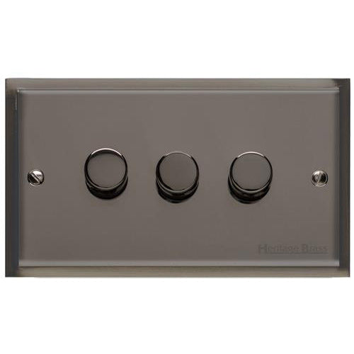 Elite Stepped Plate Range Polished Black Nickel | 3 Gang Dimmer 400 watts (Compatible with halogen/ incandescent bulbs)