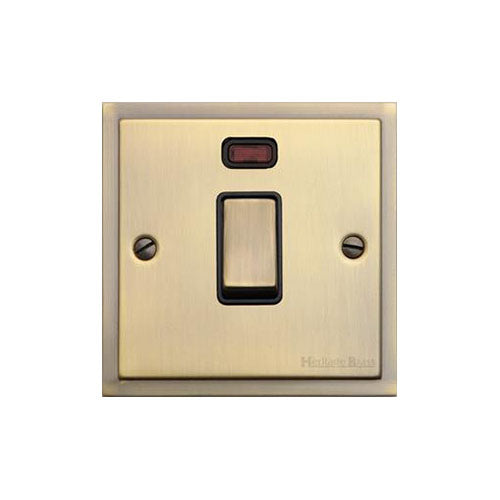Elite Stepped Plate Range Antique Brass | 20A Double Pole Switch with Neon