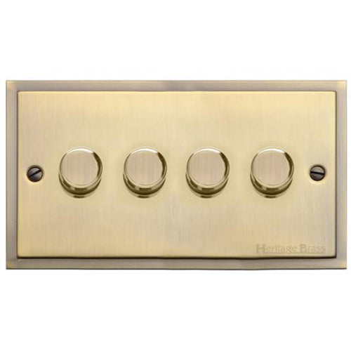 Elite Stepped Plate Range Antique Brass | 4 Gang Dimmer 400 watts(Compatible with halogen/ incandescent bulbs)