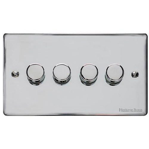 Elite Flat Plate Range-Polished Chrome-4 Gang LED Dimmer (Compatible with LED Lamps)