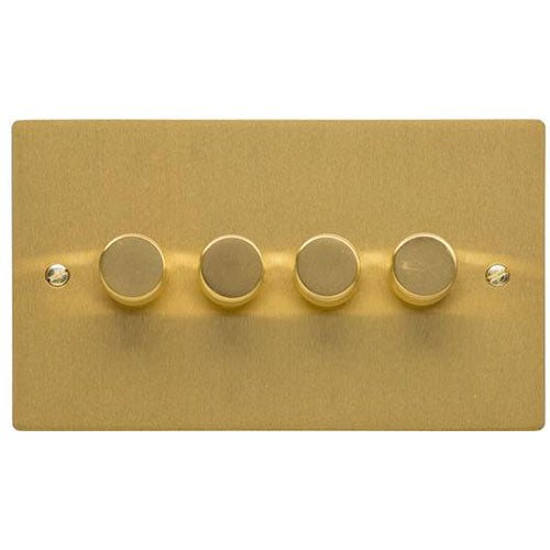 Elite Flat Plate Range-Satin Brass-4 Gang LED Dimmer (Compatible with LED Lamps)