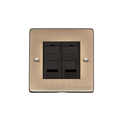 Elite Flat Plate Range-Antique Brass-2 Gang CAT6