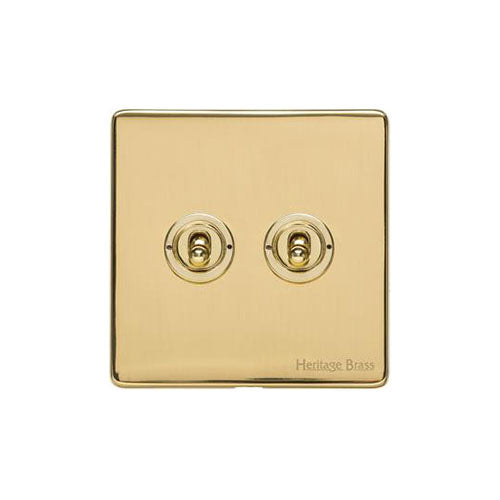 Vintage Range-Unlacquered Polished Brass -2 Gang Toggle Switch