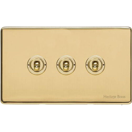 Vintage Range-Unlacquered Polished Brass -3 Gang Toggle Switch