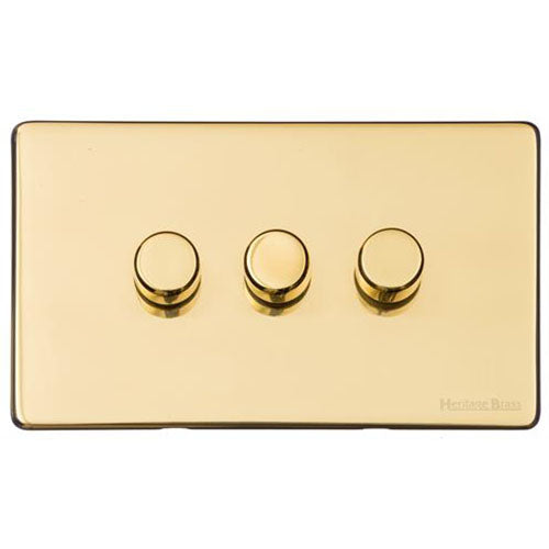 Vintage Range-Unlacquered Polished Brass -3 Gang Dimmer (250 watts)