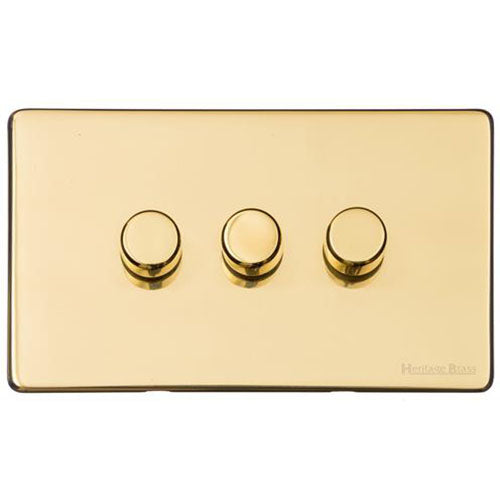 Vintage Range-Unlacquered Polished Brass -3 Gang Dimmer (400 watts)