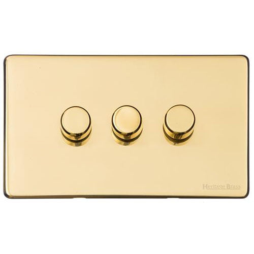Vintage Range-Unlacquered Polished Brass -3 Gang LED Dimmer (Compatible with LED Lamps)