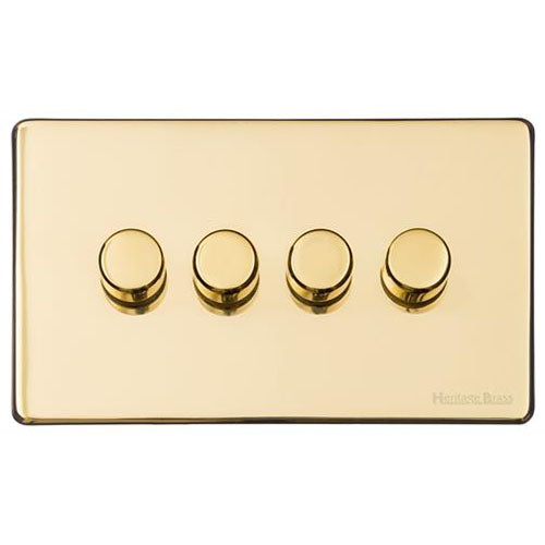 Vintage Range-Unlacquered Polished Brass -4 Gang Dimmer (400watts)