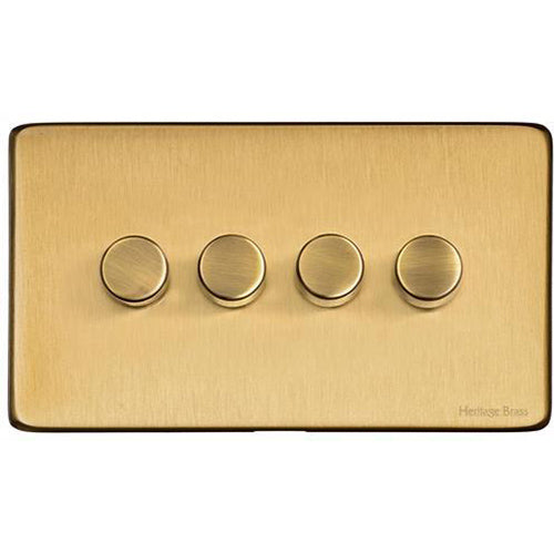 Studio Range Satin Brass | 4 Gang TED Dimmer (Compatible with LED Lamps)