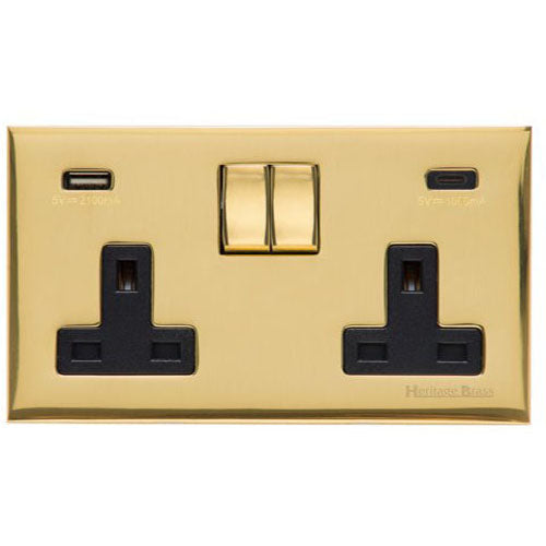Winchester Range-Polished Brass-2G 13A Socket with USB-A+C